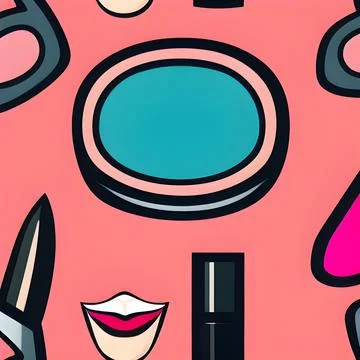Beauty makeup abstract pattern seamless, random element vintage design wall.. Stock Illustration