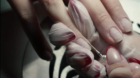 Beauty master doing nails young girl in salon, female beauty and self-care Stock Footage 329030356