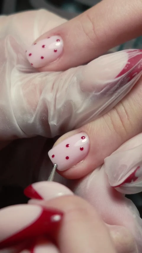 Beauty master doing nails young girl in salon, female beauty and self-care Stock Footage 329030489