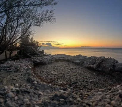 The beauty of the Mediterranean sunset in winter Stock Photos