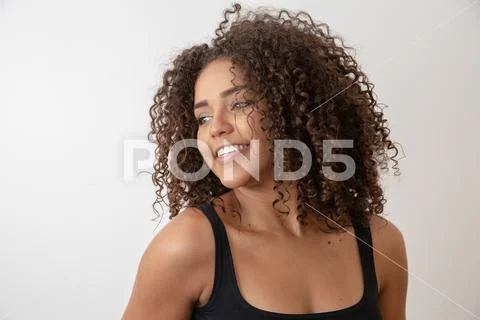 Beauty portrait of african american woman with afro hairstyle and glamour mak Stock Photos