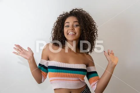 Beauty portrait of african american woman with afro hairstyle and glamour mak Stock Photos