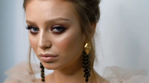 Beauty portrait of model face with bright blue eyes skin care concept. Stock Footage 112257216