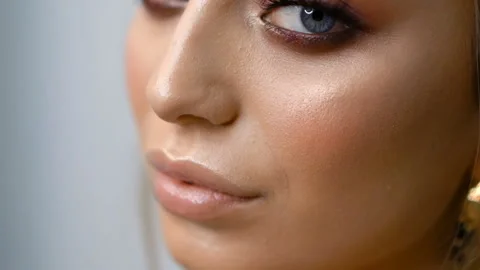 Beauty portrait of model face with bright blue eyes skin care concept. Stock Footage 112257632