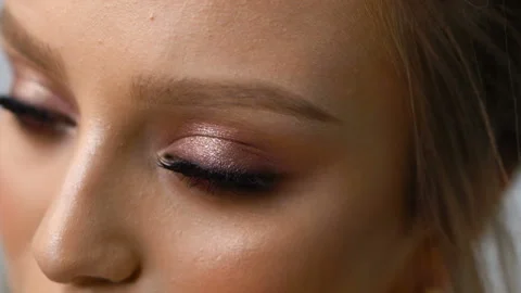 Beauty portrait of model face with bright blue eyes skin care concept. Stock Footage 112258075