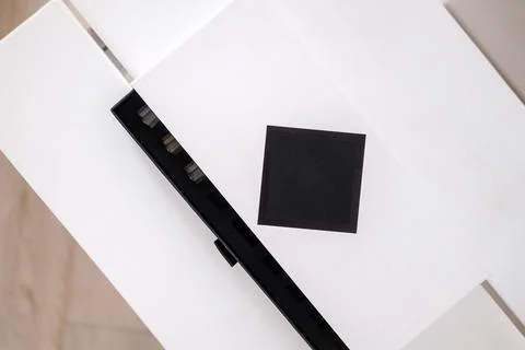 Beauty product packaging boxes in white and black Stock Photos