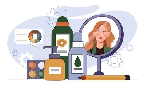 Beauty products with mirror reflection. Vector illustration Illustrazione stock