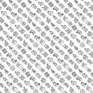Beauty products seamless pattern with thin line icons: skin care, cream, gel Stock Illustration