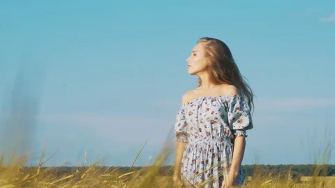 Beauty Romantic Girl Outdoors. Beautiful Teenage Model girl in Casual Short Stock Footage