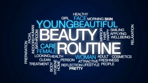 Beauty routine animated word cloud, text design animation. Stock Footage 74780253