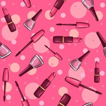 Beauty seamless pattern with different cosmetic products. Stock Illustration