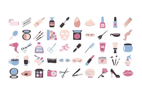 Beauty Service Flat Doodle Elements Collection Stock Illustration