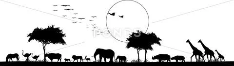 Beauty silhouette of safari animal Stock Illustration