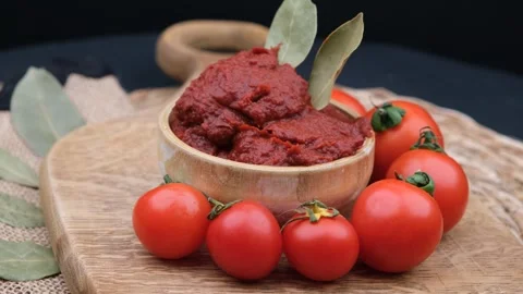 Beauty tomatoes paste Stock Footage 260162850