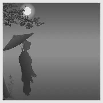 Beauty with an umbrella in the moonlight Stockillustratie