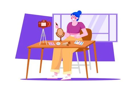 Beauty vlogger giving makeup tutorial Stock Illustration