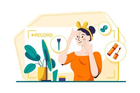 Beauty vlogger giving makeup tutorial Stock Illustration