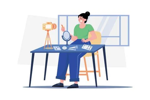 Beauty Vlogger Giving A Makeup Tutorial Stock Illustration