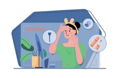 Beauty Vlogger Giving Makeup Tutorial Stock Illustration
