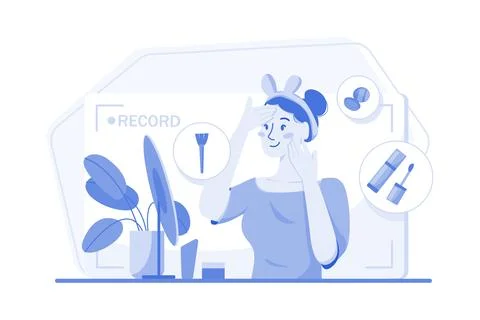 Beauty Vlogger Giving Makeup Tutorial Stock Illustration