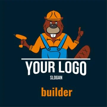 Beaver, builder. Holds a power tool in his hand. Logo for a construction comp Stock Illustration