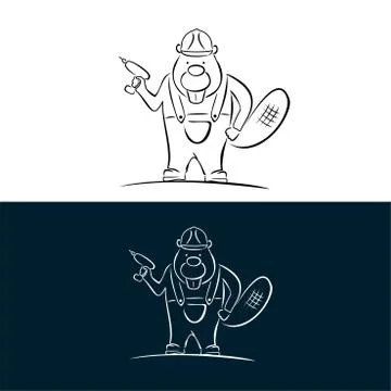 Beaver, builder in the style of brush strokes. Holds a power tool in his hand Stock Illustration