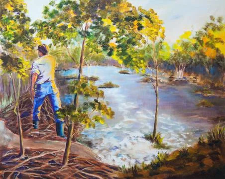 The beaver dam Stock Illustration