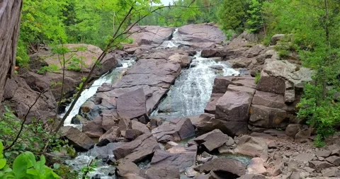 Beaver Falls, a waterfalls flows in a forest in Minnesota. Stock Footage 264800029