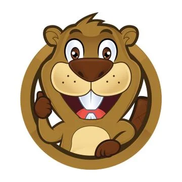 Beaver giving thumbs up in round frame Stock Illustration