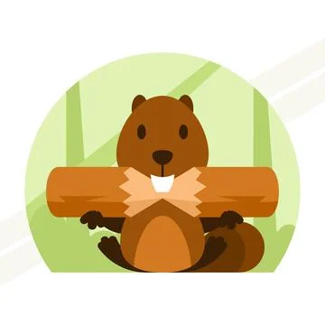 Beaver-gnawing-on-a-log Stock Illustration
