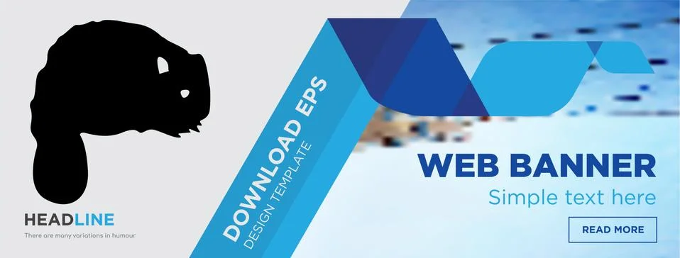Beaver horizontal webpage banner template design with flat icon and blue Free Stock Illustration