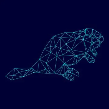 Beaver low poly triangulation triangulated polygonal electric cyan blue vib.. Stock Illustration