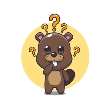 Beaver mascot cartoon character vector illustration is confused. Stock Illustration
