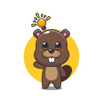 Beaver mascot cartoon character vector illustration get an idea. Stock Illustration