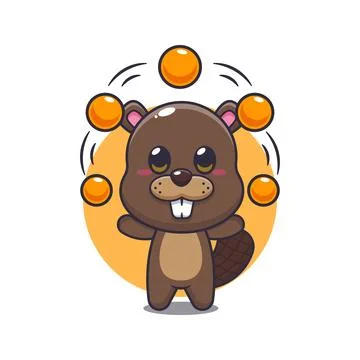 Beaver mascot cartoon character vector illustration circus attraction with .. Stock Illustration