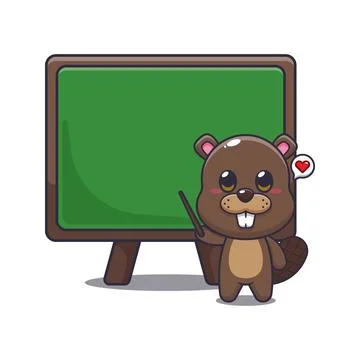 Beaver mascot cartoon character vector illustration with blackboard. Stock Illustration