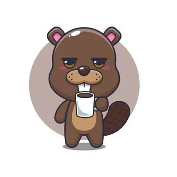 Beaver mascot cartoon character vector illustration is tired and sleepy hol.. Stock Illustration