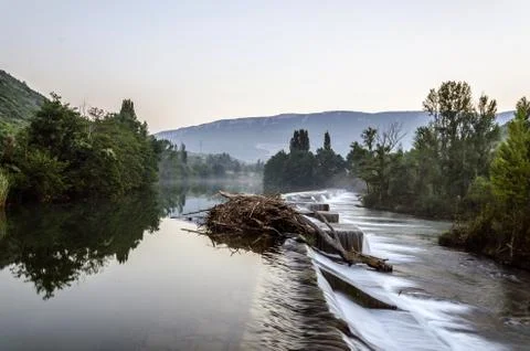 Beaver nest inside the river Stock Photos