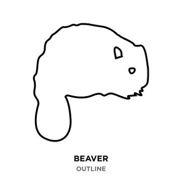 Beaver outline on white background,sitting with fluffy tail Illustrazione stock
