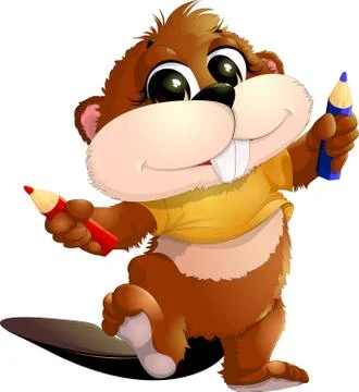 Beaver with pencils Stock Illustration