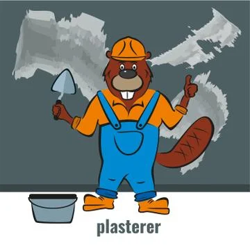 Beaver, a plasterer builder, holds a trowel in his hand Stock Illustration
