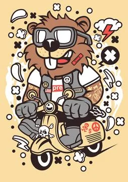 Beaver Scooterist Stock Illustration