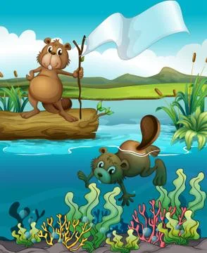 Beavers in the river Ilustración de archivo