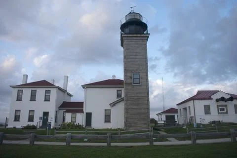 Beavertail Lighthouse at Dusk -03 Stock Photos