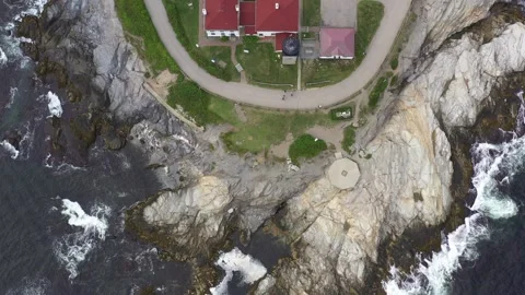 Beavertail Lighthouse Lion Head Rhode Island Drone Aerial View Stock Footage 159259844