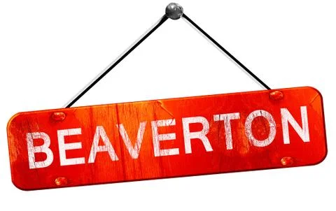 Beaverton, 3D rendering, a red hanging sign Stock-Illustration