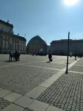 Bebelplatz square featuring St. Hedwig’s Cathedral and the Alte Bibliothek, Stockfoto's