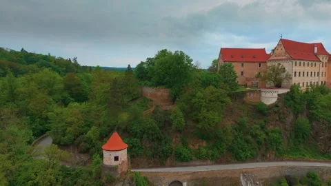 Bechyně Castle and Bridge over Lužnice River, Czech Republic Stock Footage 318339856