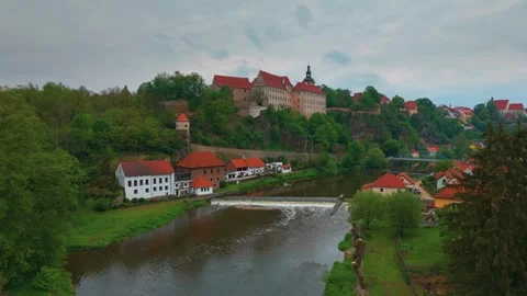 Bechyně Castle and Lužnice River, Czech Republic Aerial Footage Stock Footage 318339432