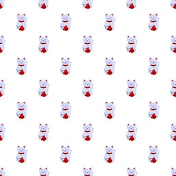 Beckoning lucky cat seamless pattern creating fortune Stock Illustration